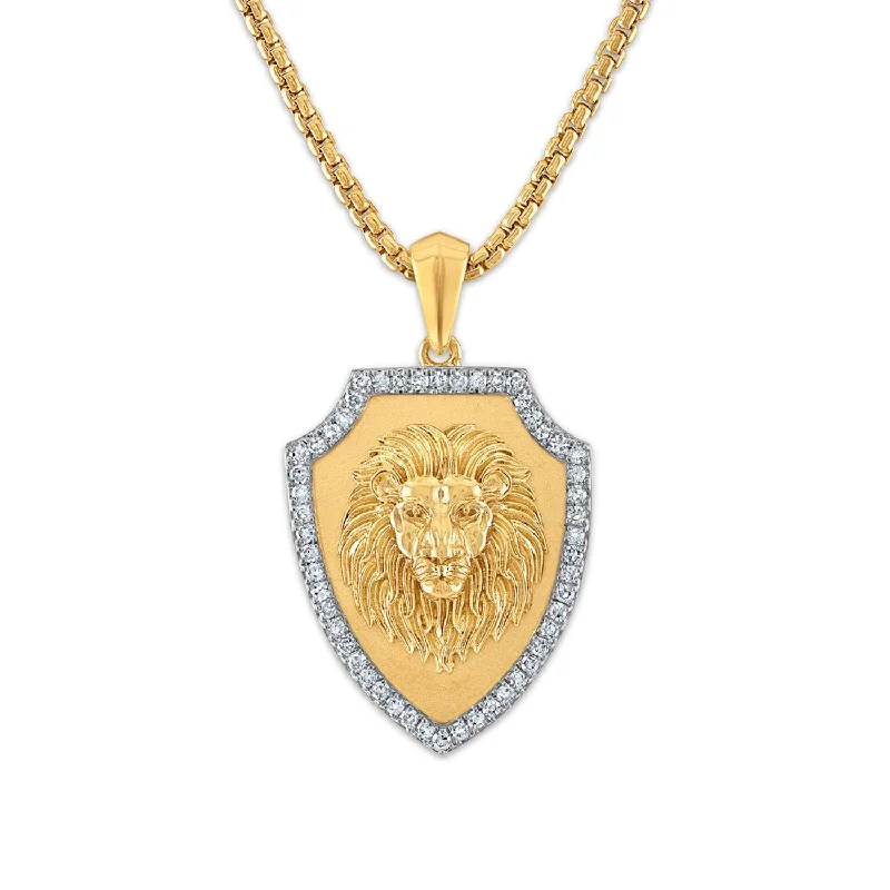 engraved circle pendant necklace for mom-EcoLove 1/3 CTW Lab Grown Diamond Lion Pendant in Gold Plated Sterling Silver