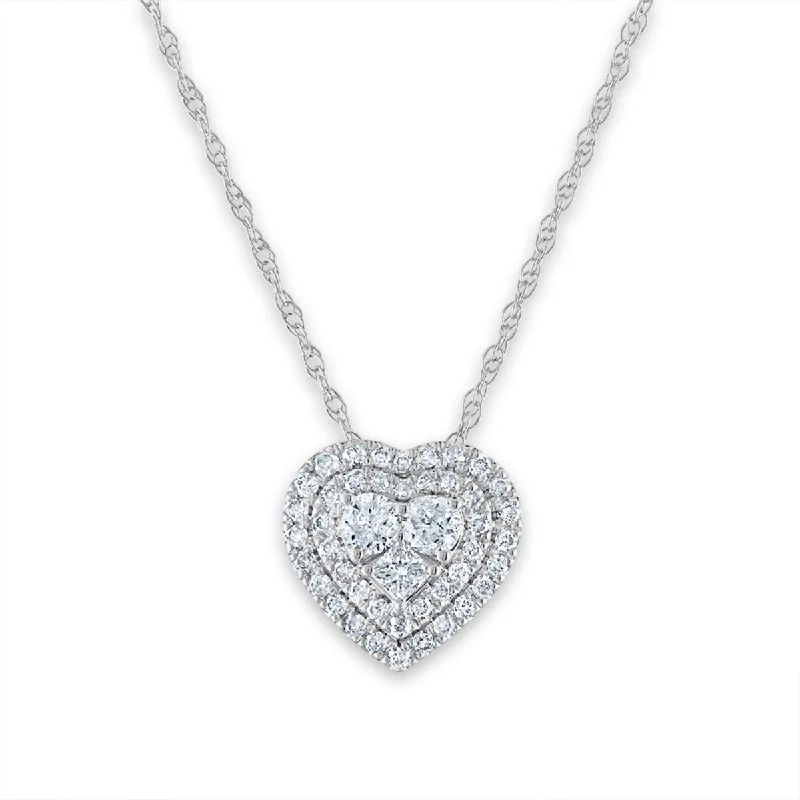 custom zodiac pendant necklace for couples-1/3 CTW Diamond Heart 18-inch Pendant in 10KT White Gold