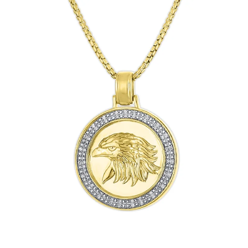 custom letter pendant necklace-1/4 CTW Diamond 22-inch Eagle Pendant in Gold Plated Sterling Silver