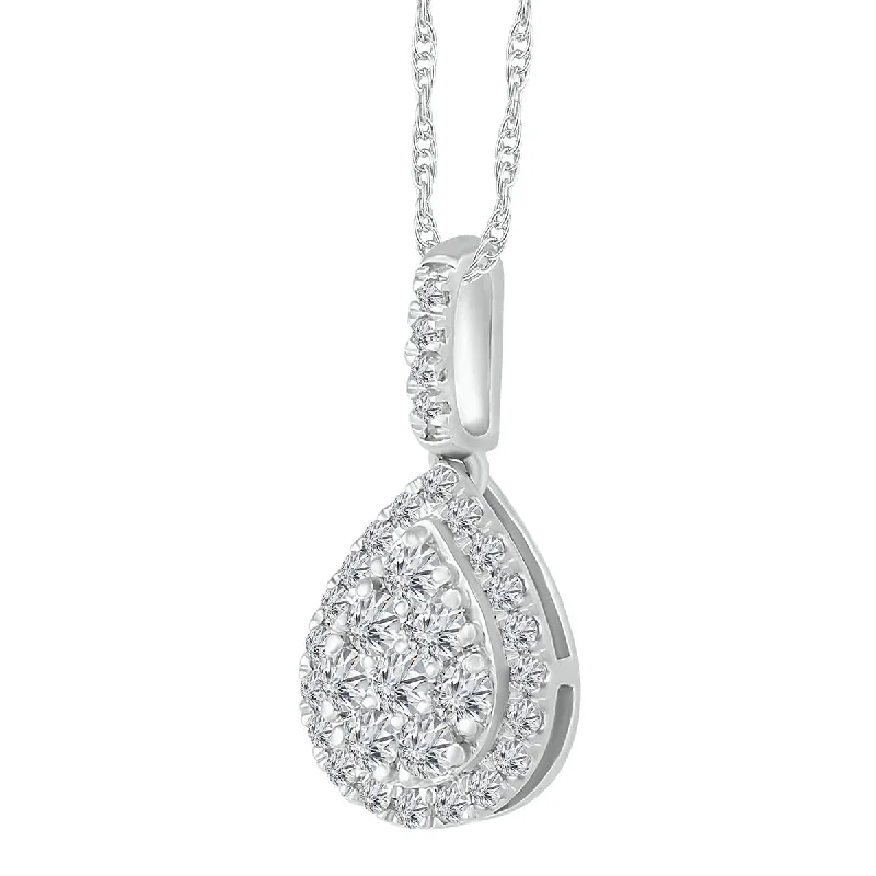 personalized name pendant necklace for boys-1/4 CTW Diamond Fashion Pear Shaped 18-inch Pendant in 10KT White Gold