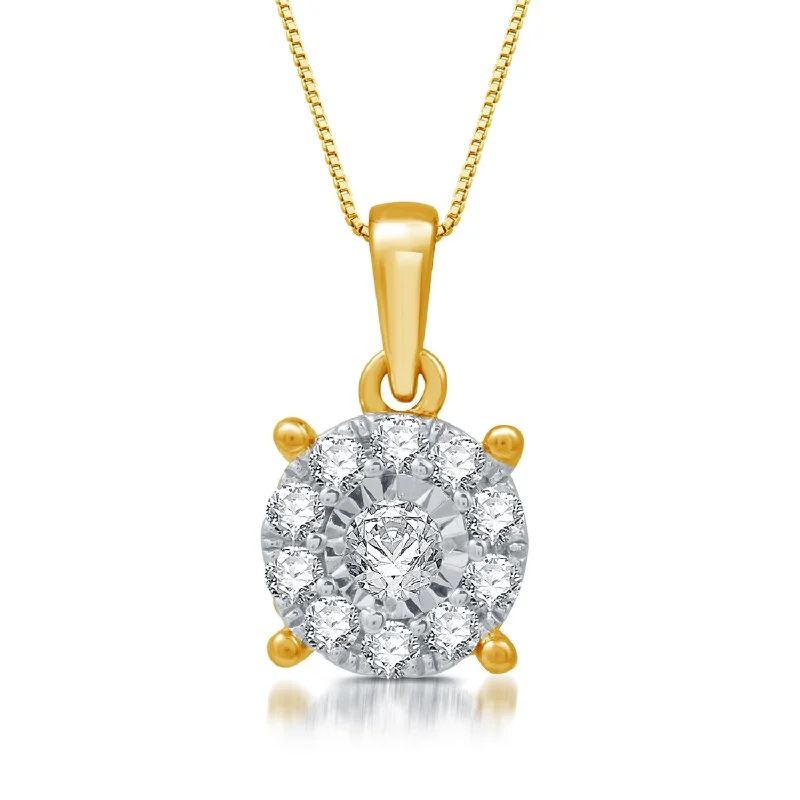 celestial gold pendant necklace-1/4 CTW Diamond Halo Illusion Set 18-inch Pendant in 10KT Yellow Gold