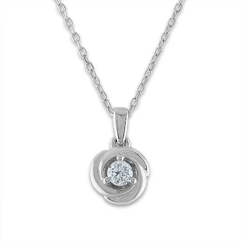 custom engraved gold pendant for women-1/4 CTW Diamond Solitaire Love Knot 18-inch Pendant in 10KT White Gold