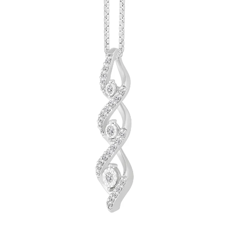 silver chain with bar pendant necklace-1/4 CTW Diamond Three Stone Pendant in Sterling Silver