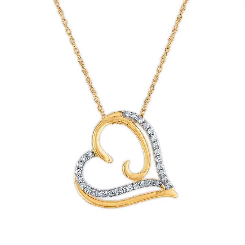 large silver pendant necklace with crystal-1/5 CTW Diamond Heart 18-inch Pendant in 10KT Yellow Gold