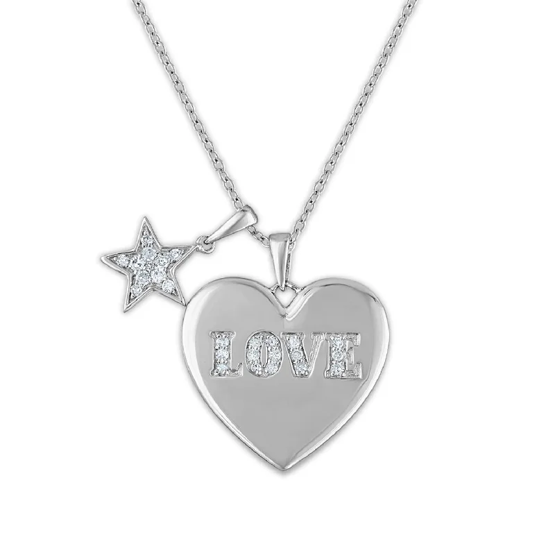 personalized name pendant for brides-1/5 CTW Diamond Heart 18-inch Pendant in Rhodium Plated Sterling Silver