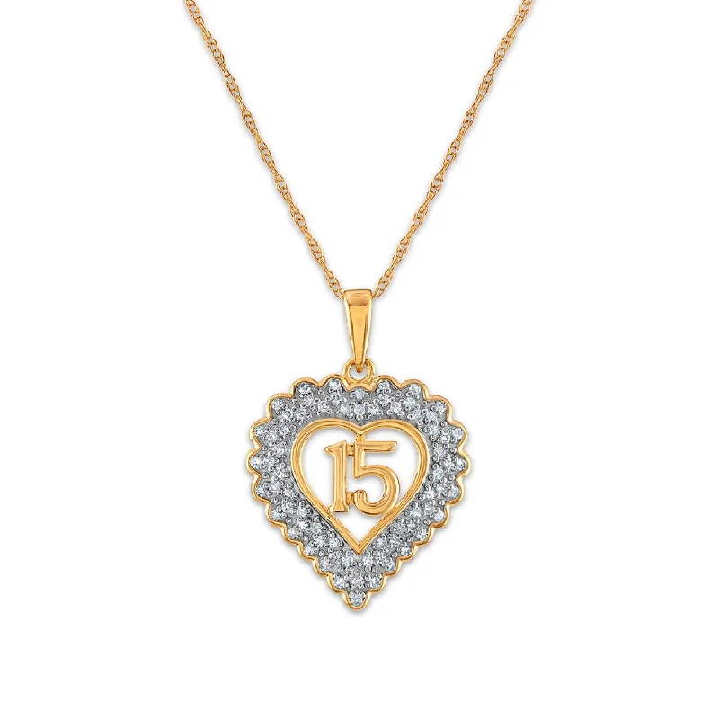 men’s personalized photo pendant necklace-1/5 CTW Diamond Quinceanera Heart 18-inch Pendant in 10KT Yellow Gold