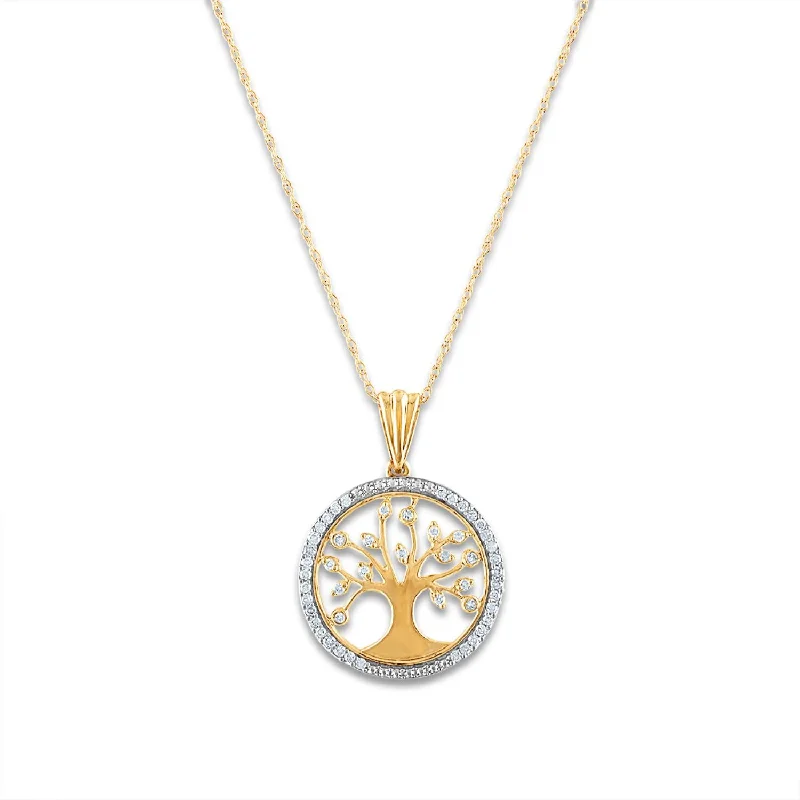 handmade initial necklace with gold pendant-1/5 CTW Diamond Tree of Life 18-inch Pendant in 10KT Yellow Gold