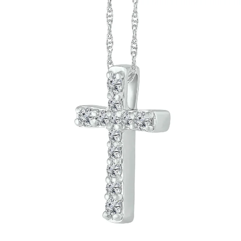 dainty silver necklace with pendant-1/6 CTW Diamond Cross 18-inch Pendant in 10KT White Gold