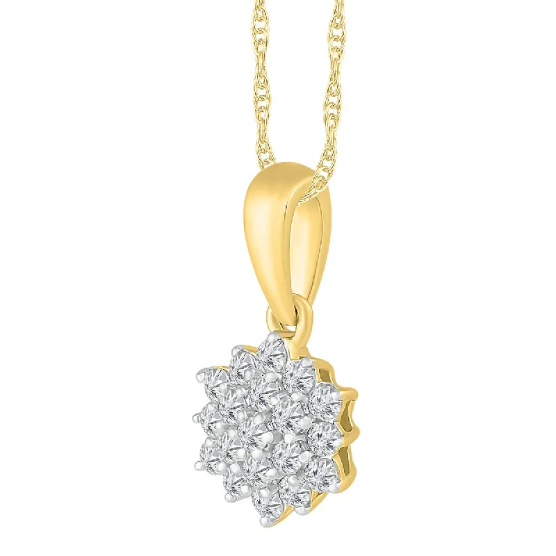 long silver necklace with gemstone pendant-1/8 CTW Diamond Cluster 18-inch Pendant in 10KT Yellow Gold