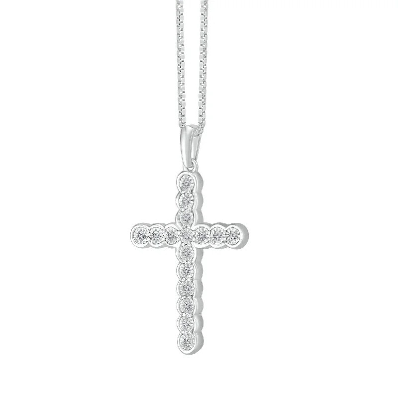 sterling silver name charm necklace-1/8 CTW Diamond Cross 18-inch Pendant in Sterling Silver