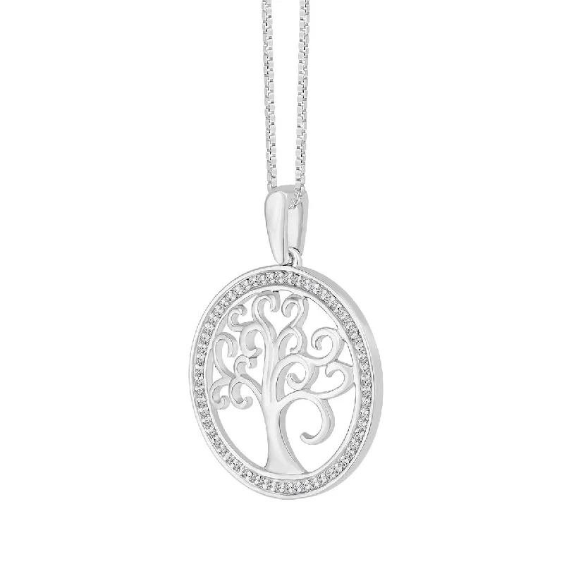 custom couple necklace with engraved names-1/8 CTW Diamond Fashion Tree 18-inch Pendant in Sterling Silver