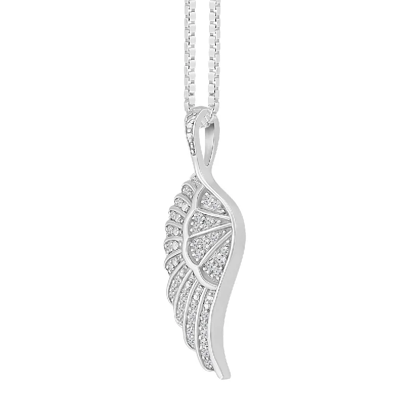 silver personalized name necklace for men-1/8 CTW Diamond Feather 18-inch Pendant in Sterling Silver