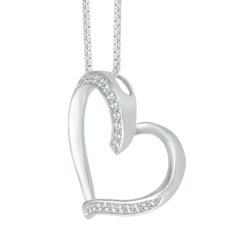 silver angel wing necklace for women-1/8 CTW Diamond Heart 18-inch Pendant in Sterling Silver