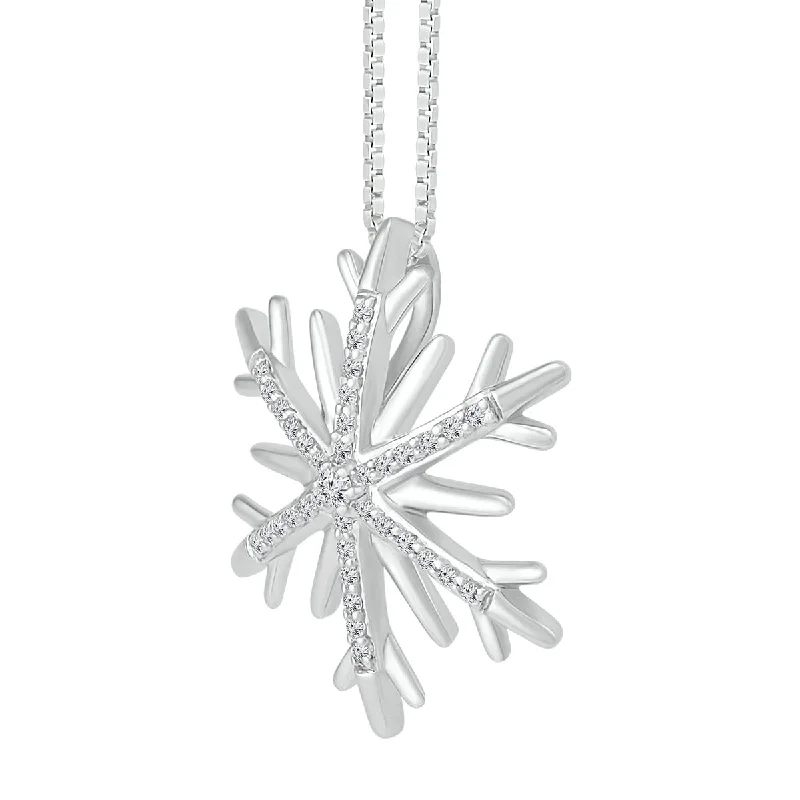 silver star pendant necklace with engraving-1/8 CTW Diamond Snowflake 18-inch Pendant in Sterling Silver