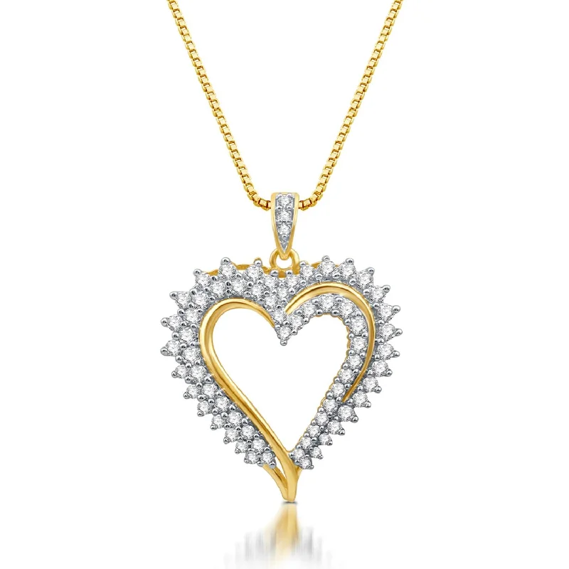 personalized engraved letter necklace-1 CTW Diamond Heart 18-inch Pendant in 10KT Yellow Gold