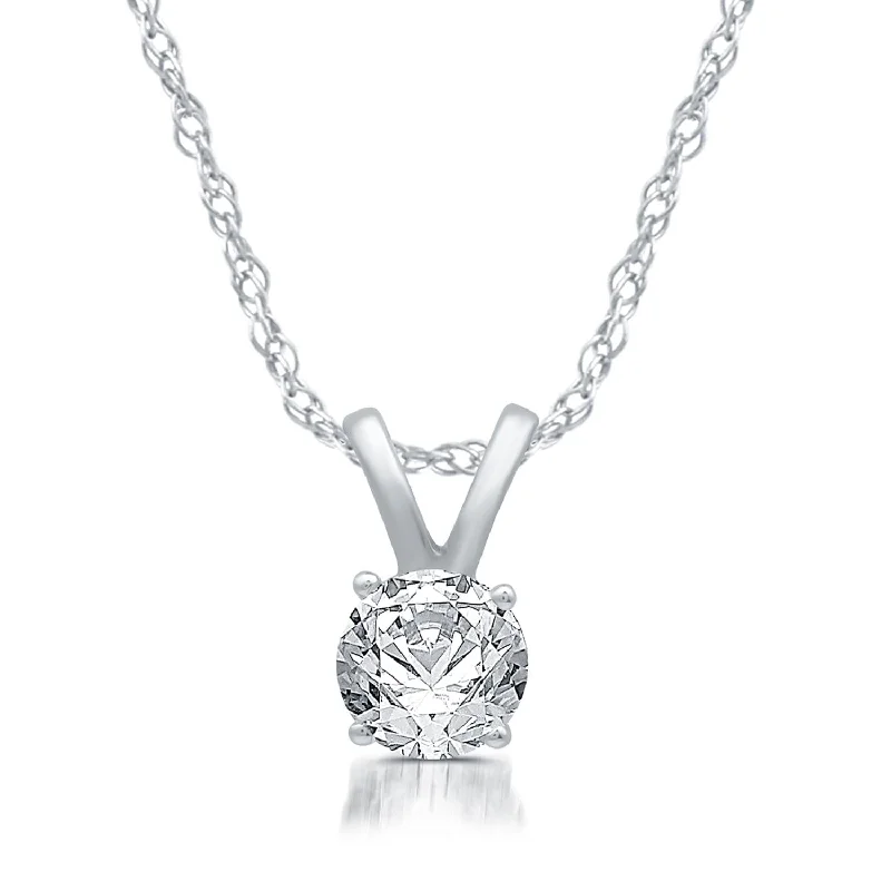 custom zodiac pendant necklace for couples-1 CTW Diamond Solitaire 18-inch Pendant in 10KT White Gold