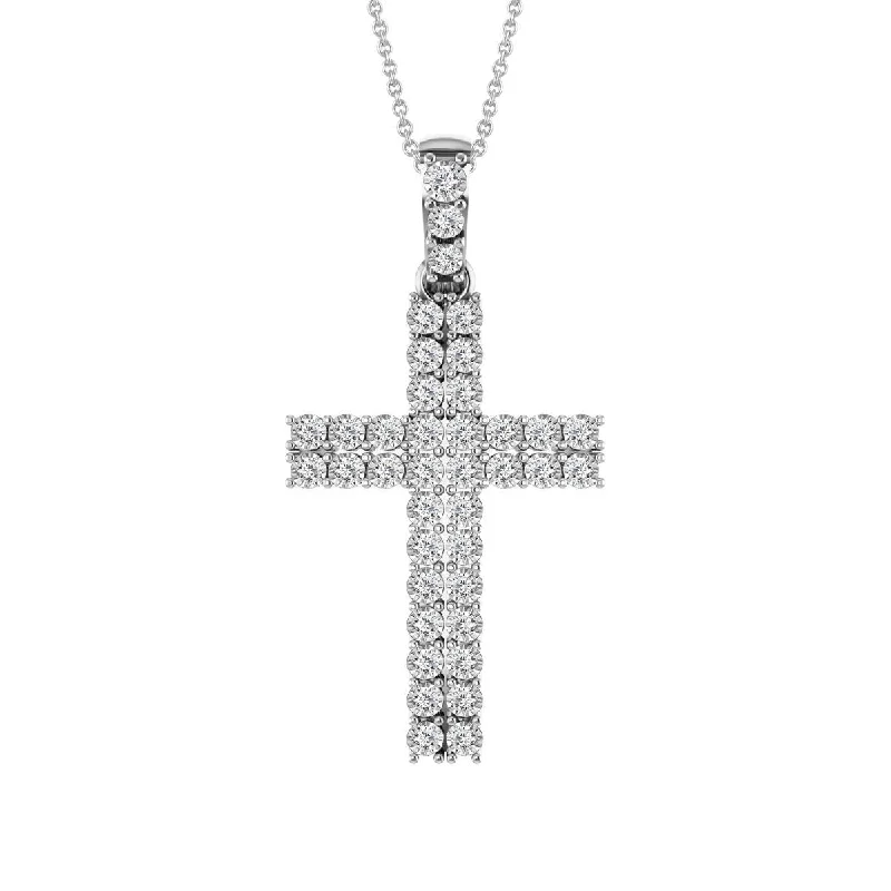 long silver chain necklace with charm pendant-10KT White Gold 1/2 CTW Diamond 18-inch 37X18MM Cross Pendant