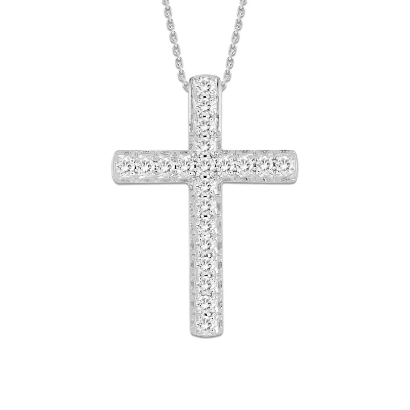 silver gemstone pendant for couples-10KT White Gold 1/4 CTW Diamond 22X15MM 18-inch Cross Pendant