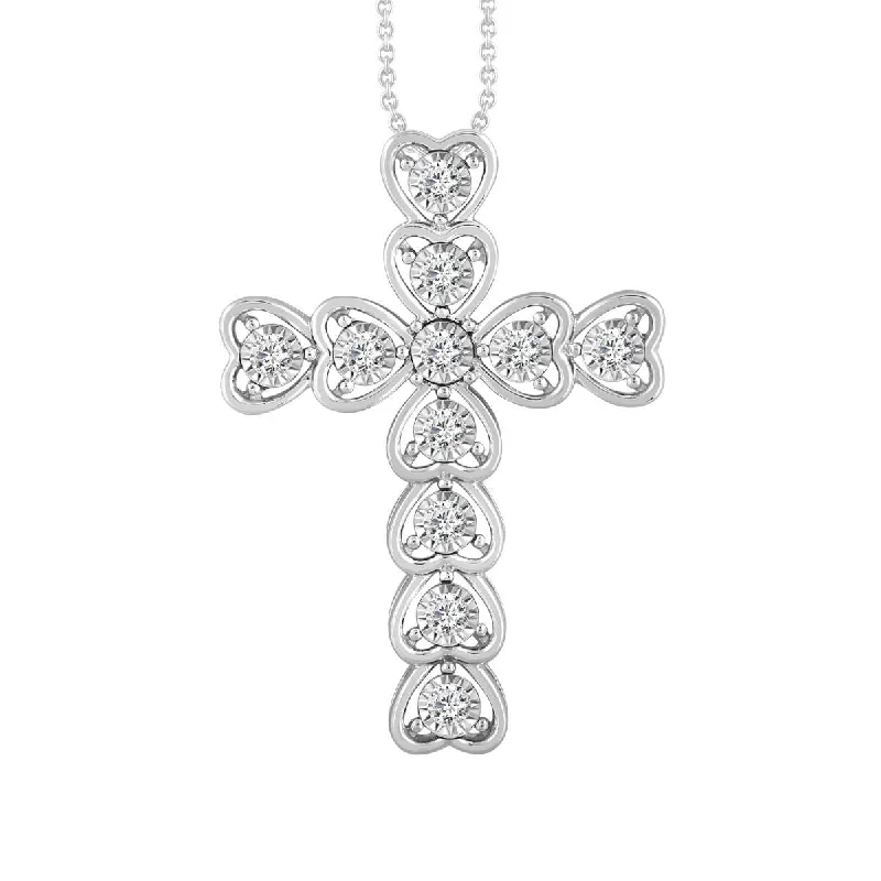 handmade crystal bar necklace for women-10KT White Gold 1/5 CTW Diamond 18-inch Heart Cross Pendant