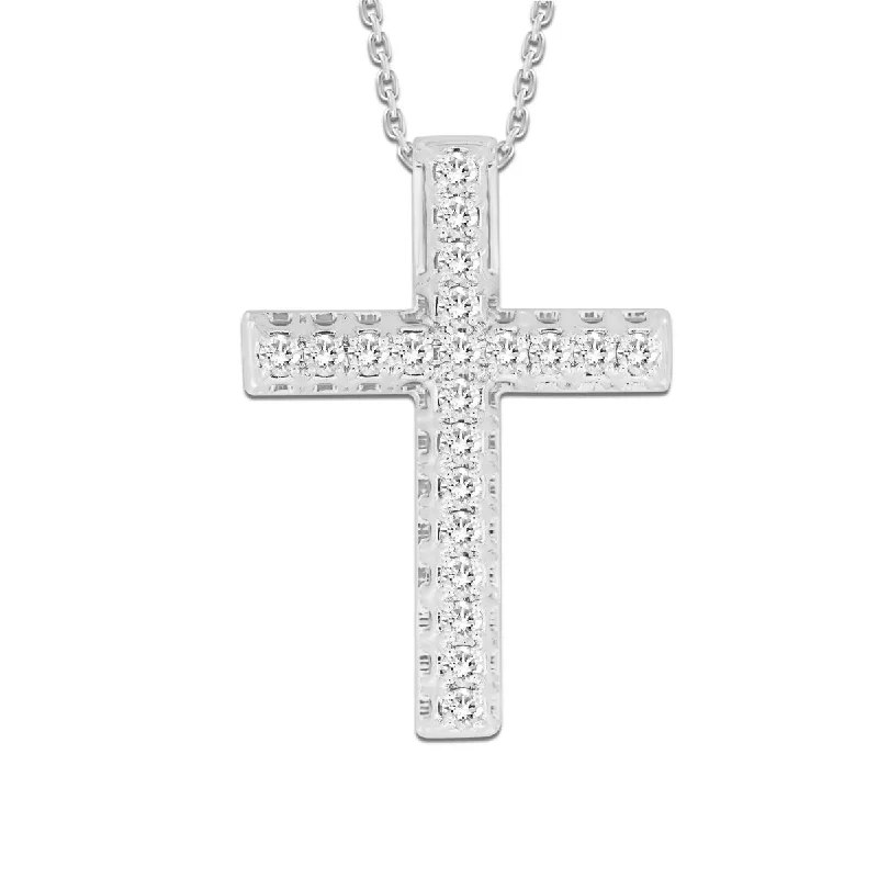 personalized heart-shaped bar necklace for men-10KT White Gold 3/4 CTW Diamond 31X22MM 18-inch Cross Pendant