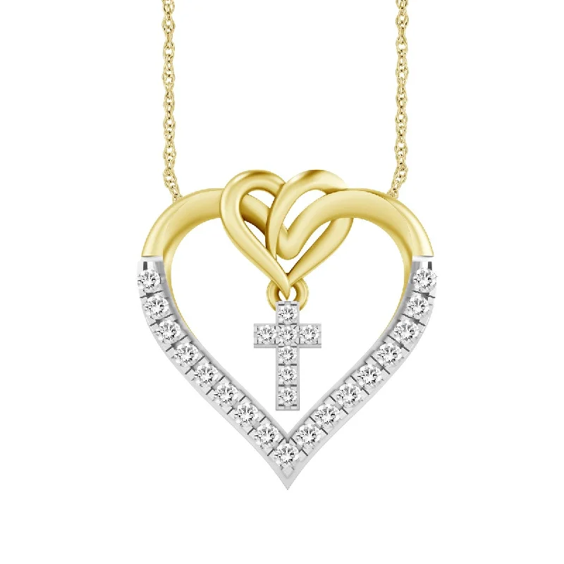 celestial star pendant necklace for women-1/6 CTW Diamond 18-inch Cross Heart Pendant in 10KT Gold