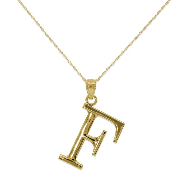 silver pendant necklace with message-10KT Yellow Gold 18-inch 30MM Initial Pendant; Initial F