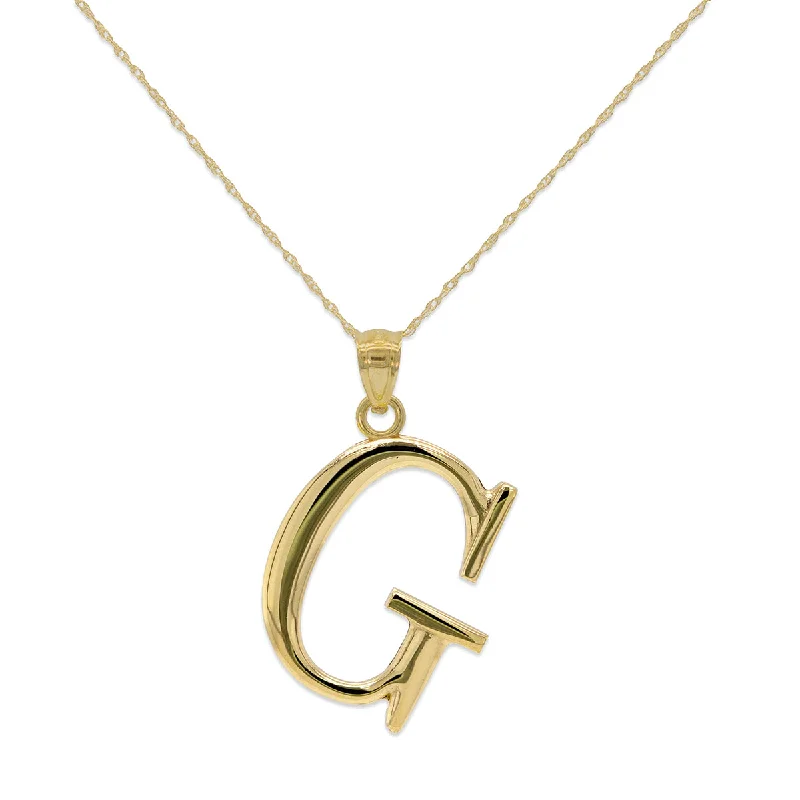 women’s silver choker necklace-10KT Yellow Gold 18-inch 30MM Initial Pendant; Initial G