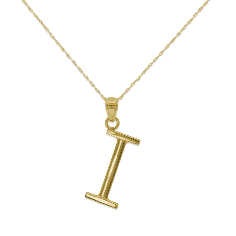 gold initial charm necklace-10KT Yellow Gold 18-inch 30MM Initial Pendant; Initial I