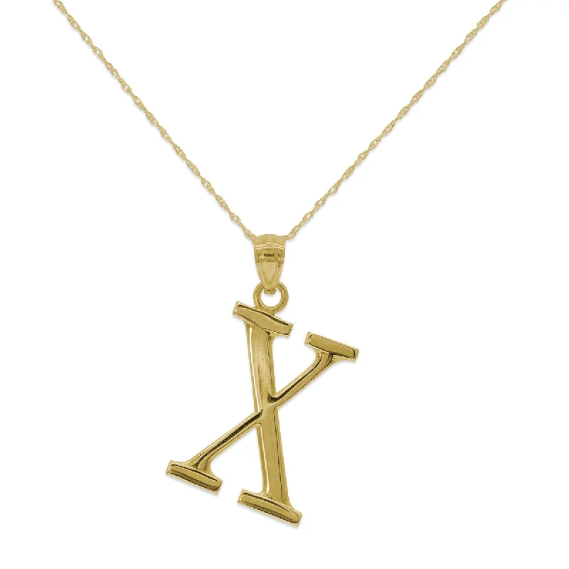 personalized engraved necklace for dad-10KT Yellow Gold 18-inch 30MM Initial Pendant; Initial X