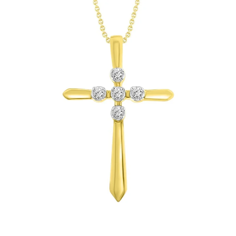 gold pendant necklace with custom engraving-10KT Yellow Gold Diamond 18X12MM 18-inch Diamond Accent Cross Pendant