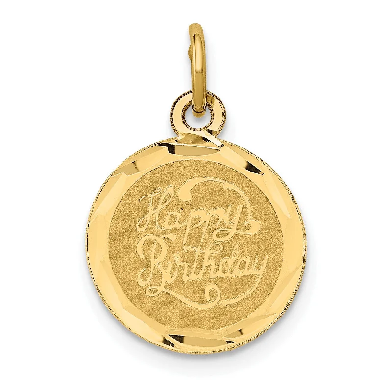 handmade gemstone pendant necklace-14KT Yellow Gold 20X13MM Happy Birthday Charm