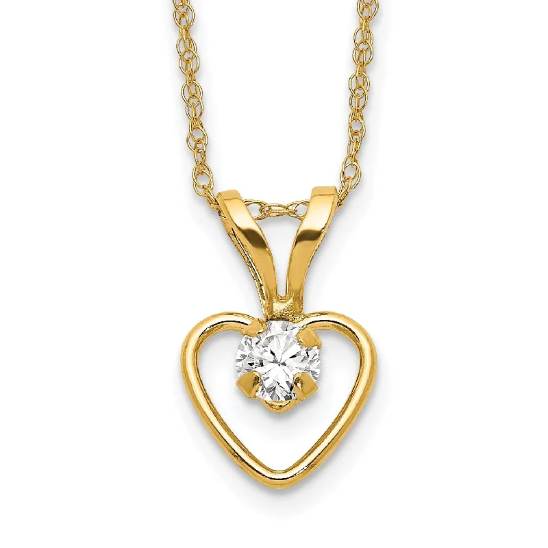 personalized crystal heart-shaped pendant for women-14KT Yellow Gold 3MM Round Zircon 15-inch Childrens Birthstone Pendant