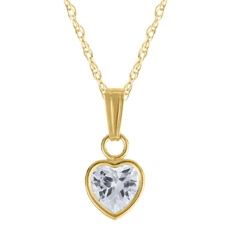 sterling silver name charm necklace-14KT Yellow Gold Heart Shape Cubic Zirconia 13-inch Childrens Heart Pendant