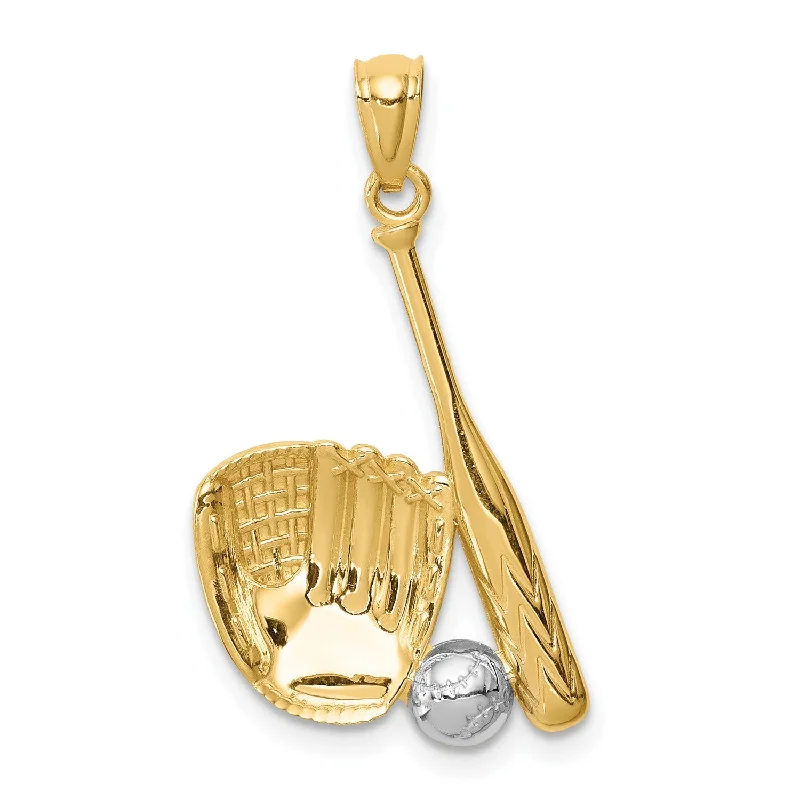 vintage pendant charm necklace for women-14KT Yellow Gold With Rhodium Plating Baseball Pendant