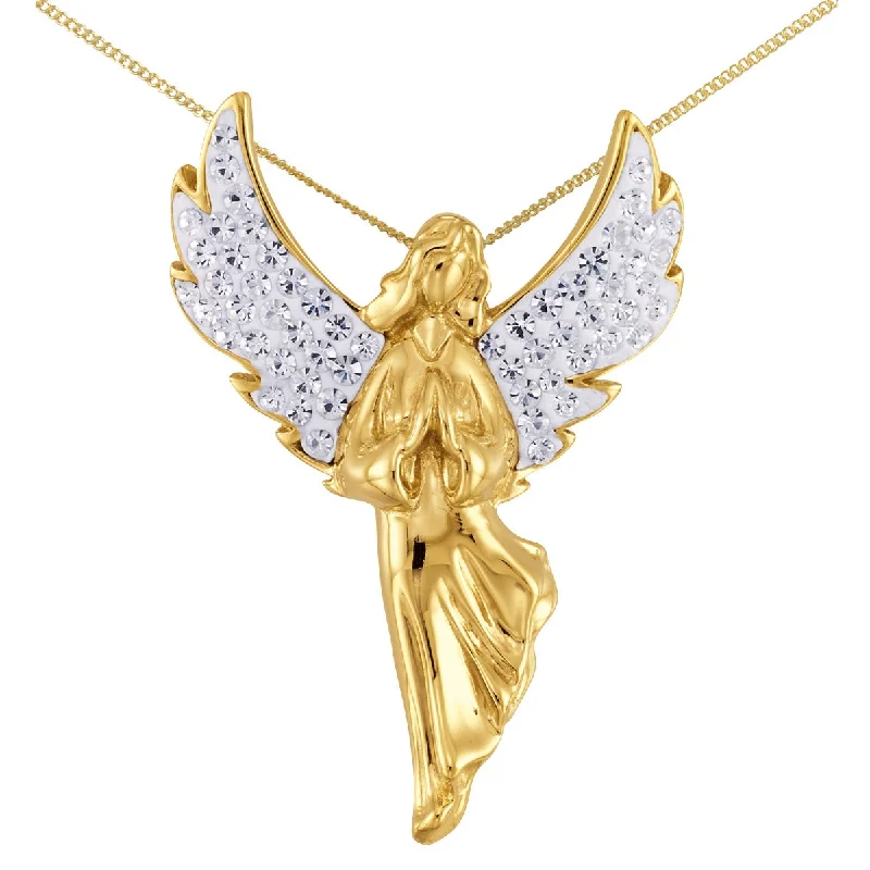 custom letter pendant necklace-18KT Yellow Gold Plated Sterling Silver and Crystal 18-inch Angel Pendant