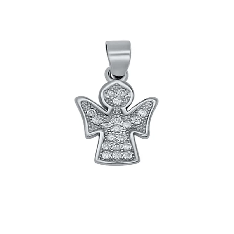 crystal pendant charm necklace for girls-ANGEL - PENDANT - SILVER