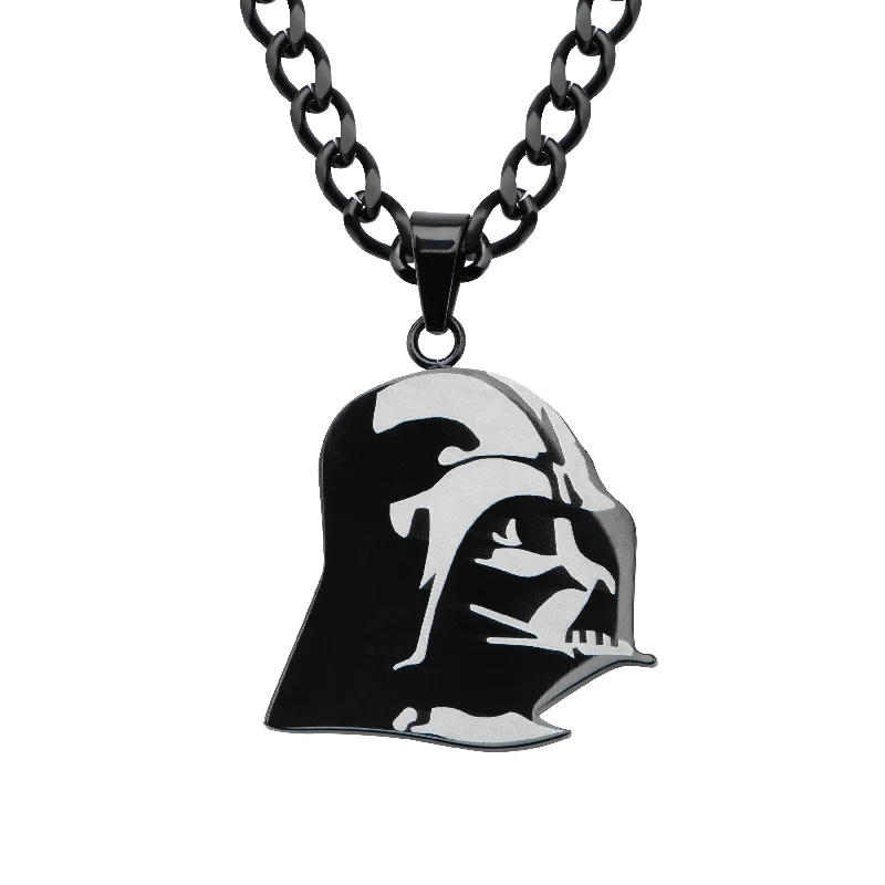 gold pendant necklace for anniversary gift-Black Stainless Steel 22-inch Star Wars Darthvader Pendant