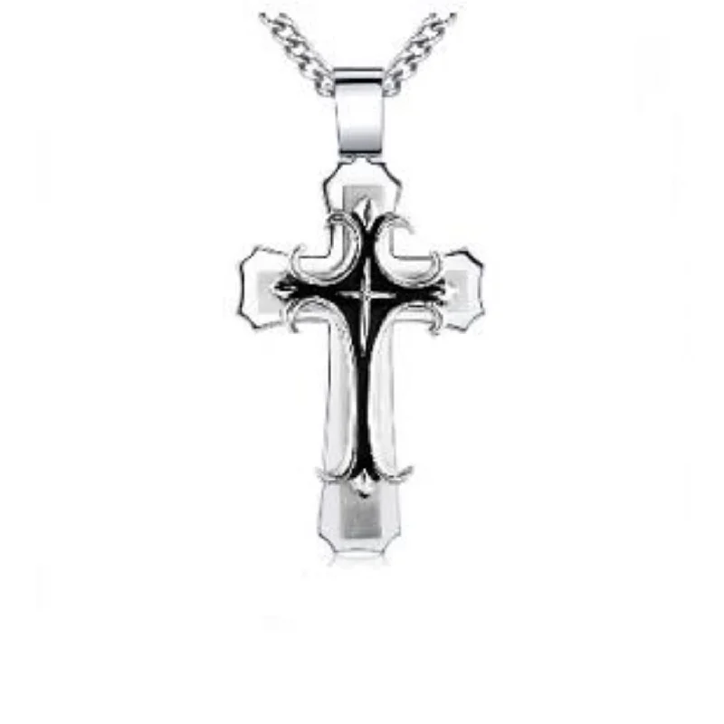 personalized heart-shaped pendant necklace-Black Stainless Steel 24-inch Cross Pendant