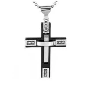 gold letter pendant necklace-Black Stainless Steel 24-inch Cross Pendant