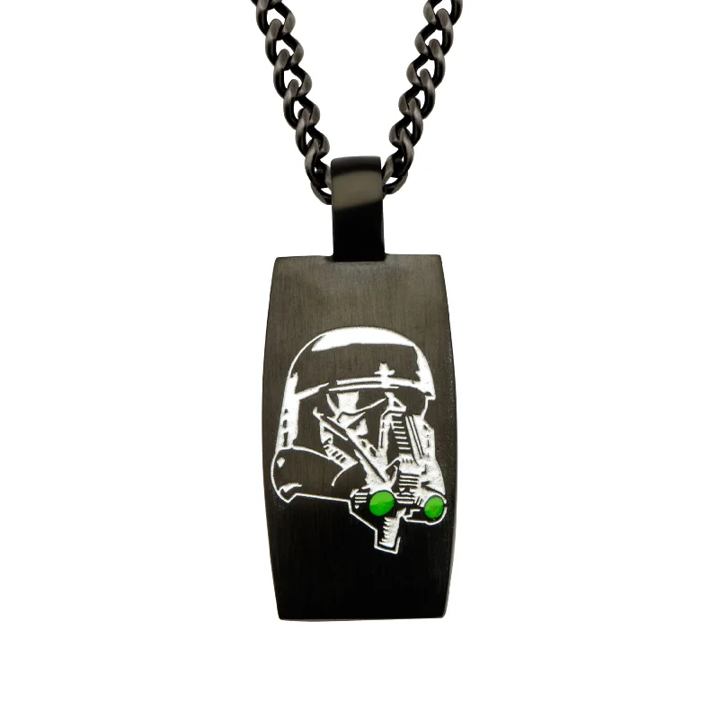 silver heart pendant necklace with engraving-Black Stainless Steel 24-inch Star Wars Death Trooper Pendant