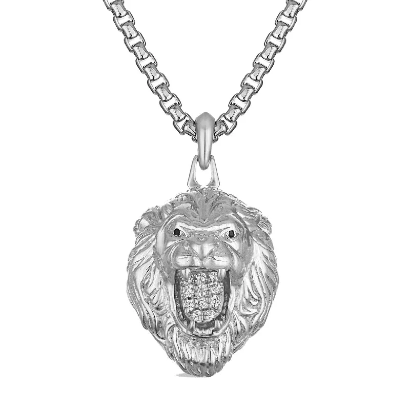 delicate gold choker necklace-Bulova Marc Anthony Collection Sterling Silver and 1/10 CTW Diamond Lion Pendant