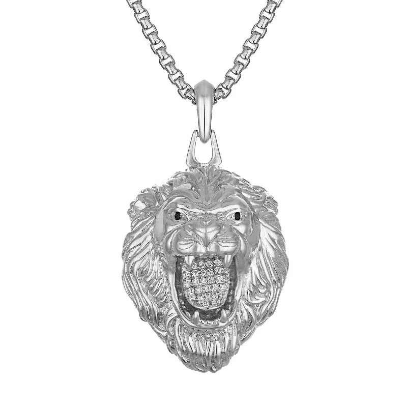 sterling silver bar necklace with engraving-Bulova Marc Anthony Collection Sterling Silver and 1/5 CTW Diamond Lion Pendant