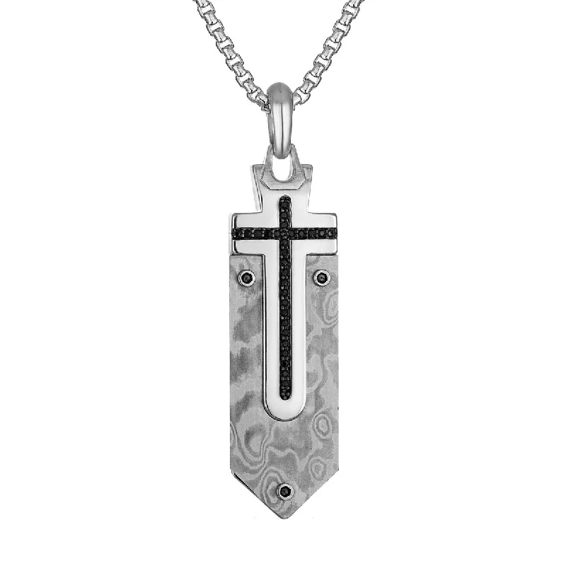 vintage pendant charm necklace for women-Bulova Marc Anthony Collection Sterling Silver and Steel Diamond Accent Cross Pendant