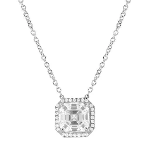 silver star pendant necklace with engraving-Crislu Platinum Plated Sterling Silver and Cubic Zirconia 18-inch Pendant