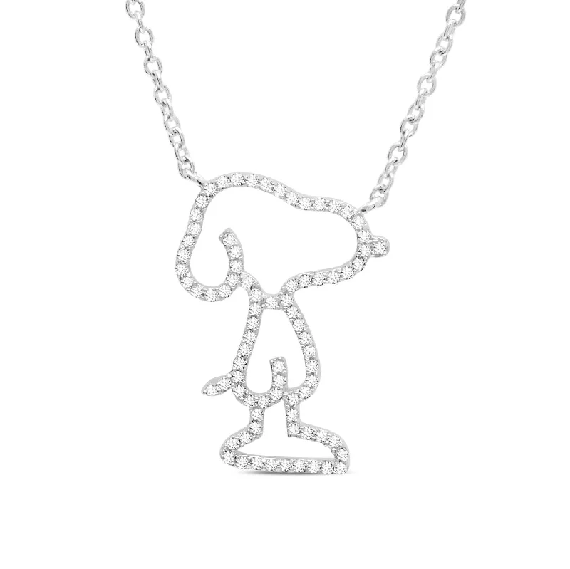 sterling silver circle pendant necklace-Crislu Platinum Plated Sterling Silver and Cubic Zirconia 18-inch Snoopy Pendant