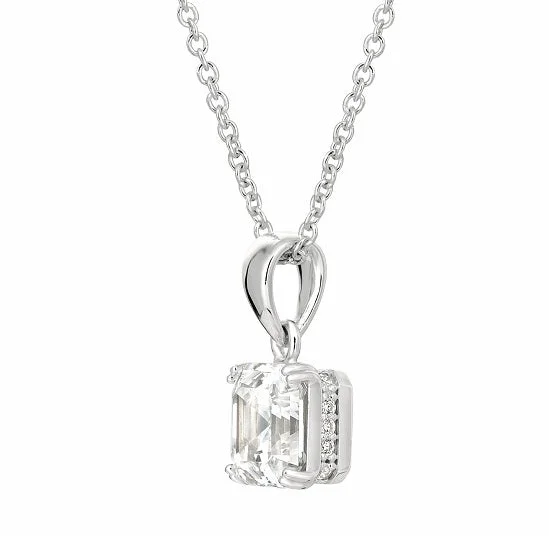 delicate gemstone pendant necklace-Crislu Platinum Plated Sterling Silver Cubic Zirconia 18-inch Pendant