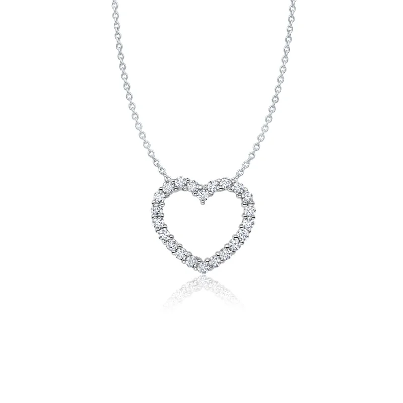 simple bar necklace with engraving for women-Crislu Platinum Plated Sterling Silver Cubic Zirconia 18-inch Heart Pendant