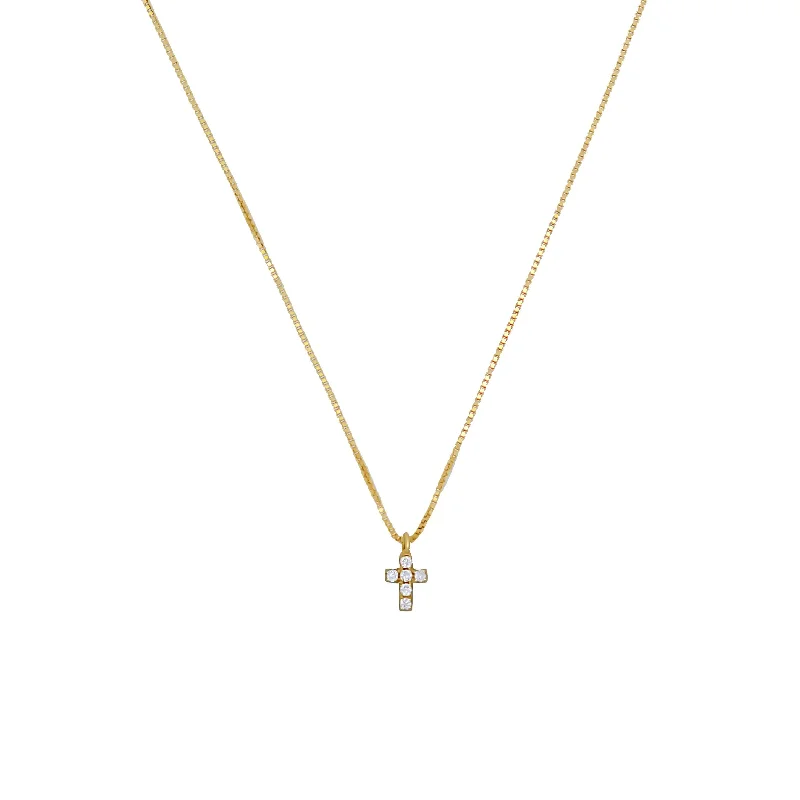 engraved silver pendant necklace with crystal-CROSS DIAMOND NECKLACE - GOLD