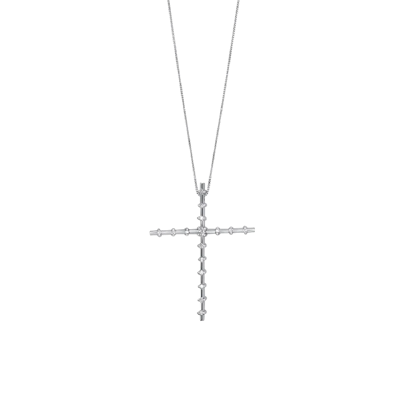 simple silver heart necklace-CROSS DIAMOND NECKLACE - WHITE GOLD