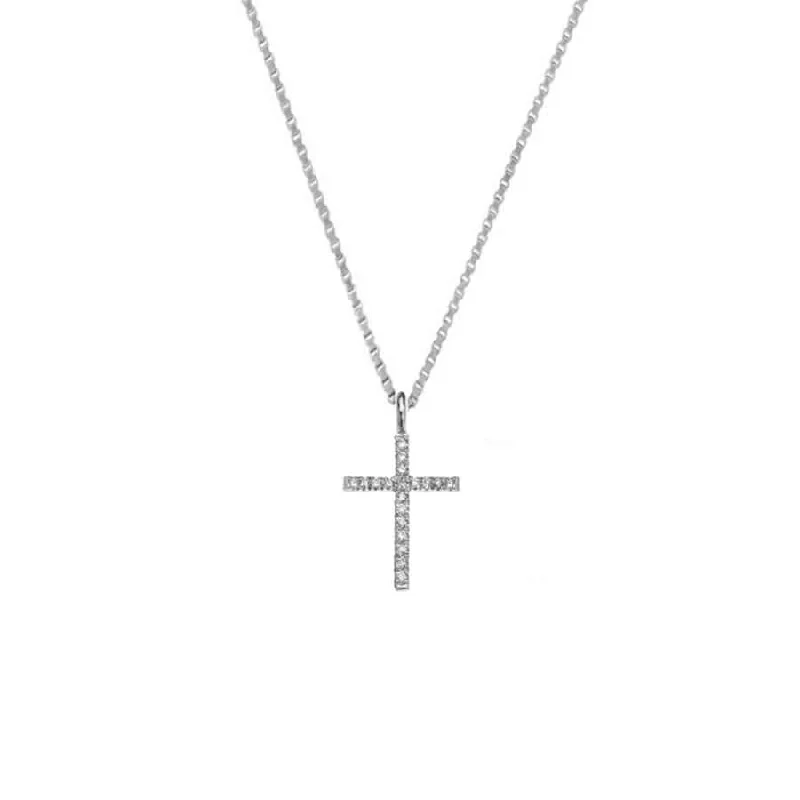 men’s custom silver pendant necklace-CROSS DIAMOND NECKLACE - WHITE GOLD